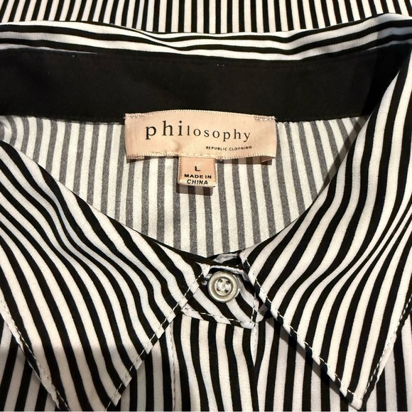Philosophy Striped Tunic Black and White Pinstripe Blouse High/Low Women’s Large - Picture 9 of 13